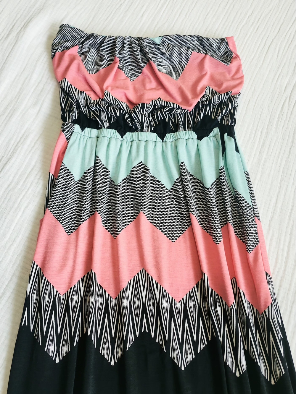 Chevron Maxi Dress in Coral, Mint & Black